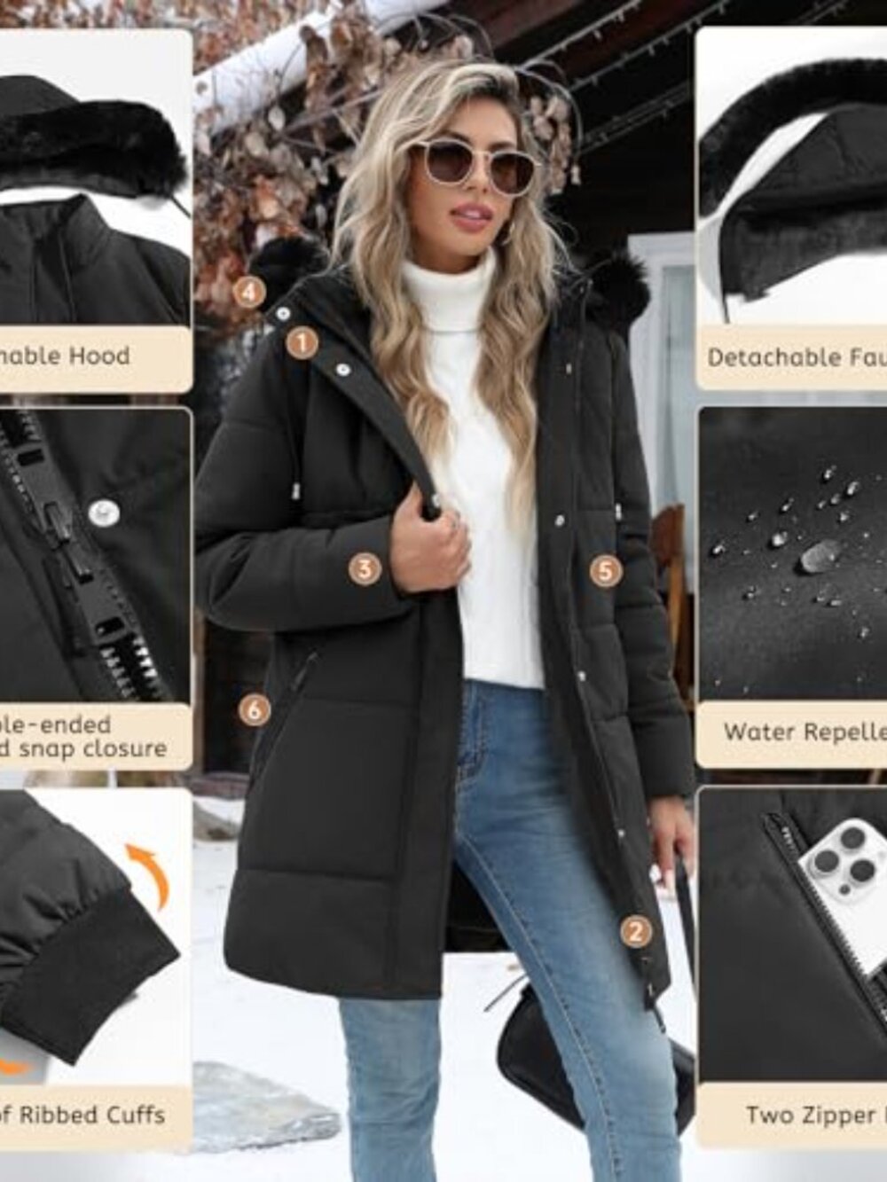 ๐ Women's Winter Jacket - Warm Long Puffer Coat Thicken Fleece Lined Parka - Picture 4 of 7